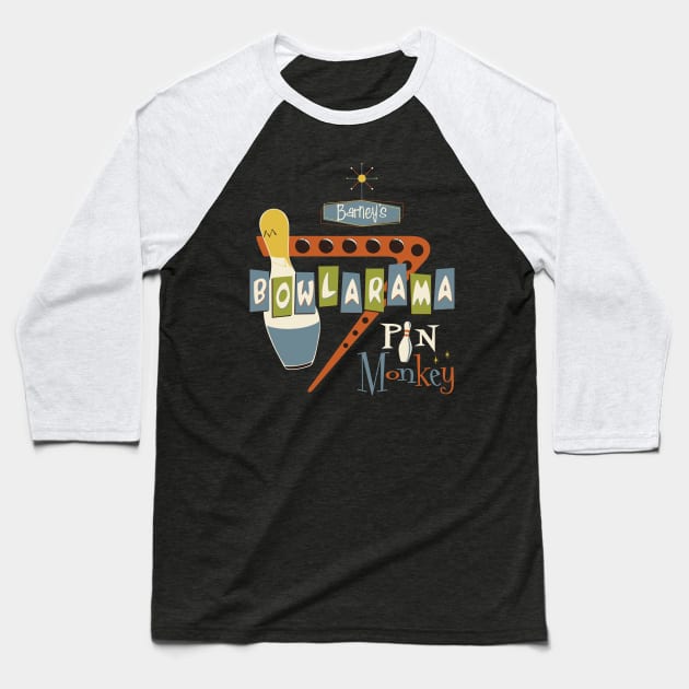 Barney's Bowlerama Baseball T-Shirt by stevethomasart